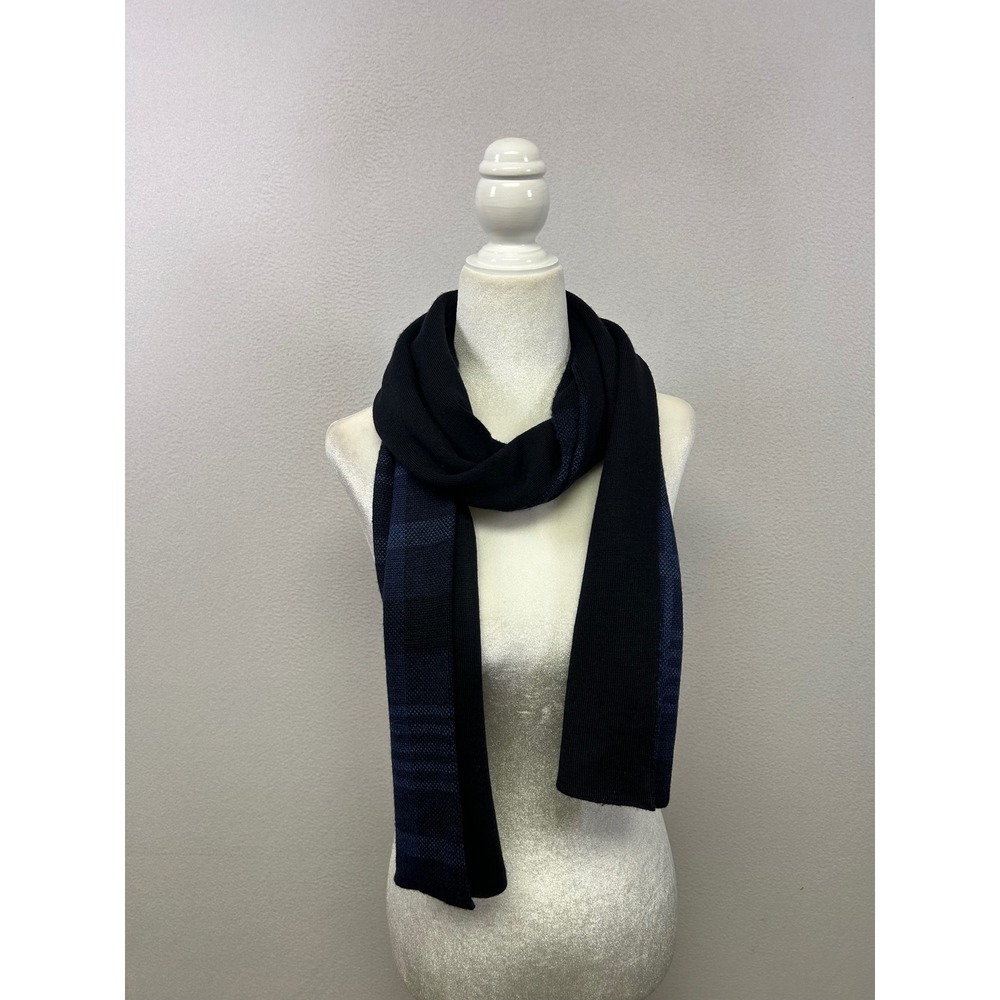 Classic Preppy Jos. A. Bank Mens OS Navy Blue Plaid Reversible Wool Blend Scarf